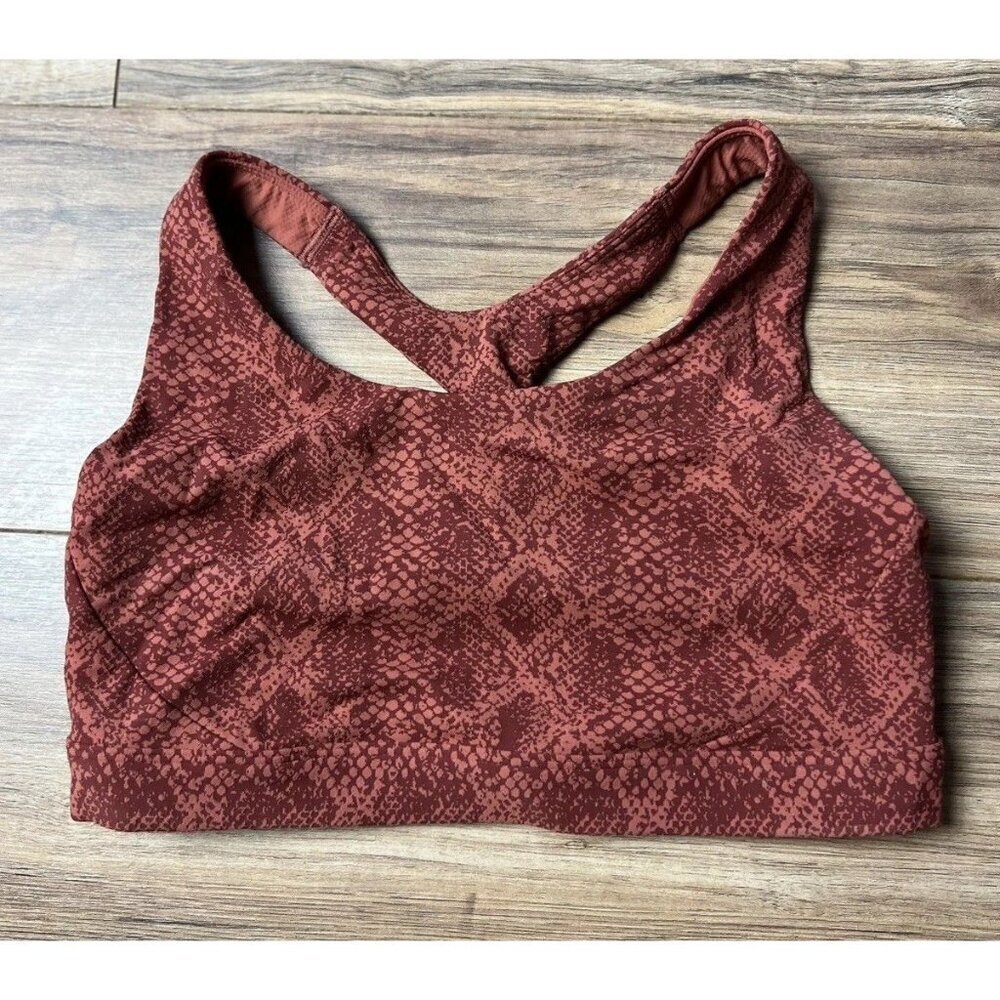 Athleta Red Rust Snake Print Sports Racerback Bra Active Workout Yoga Women’s